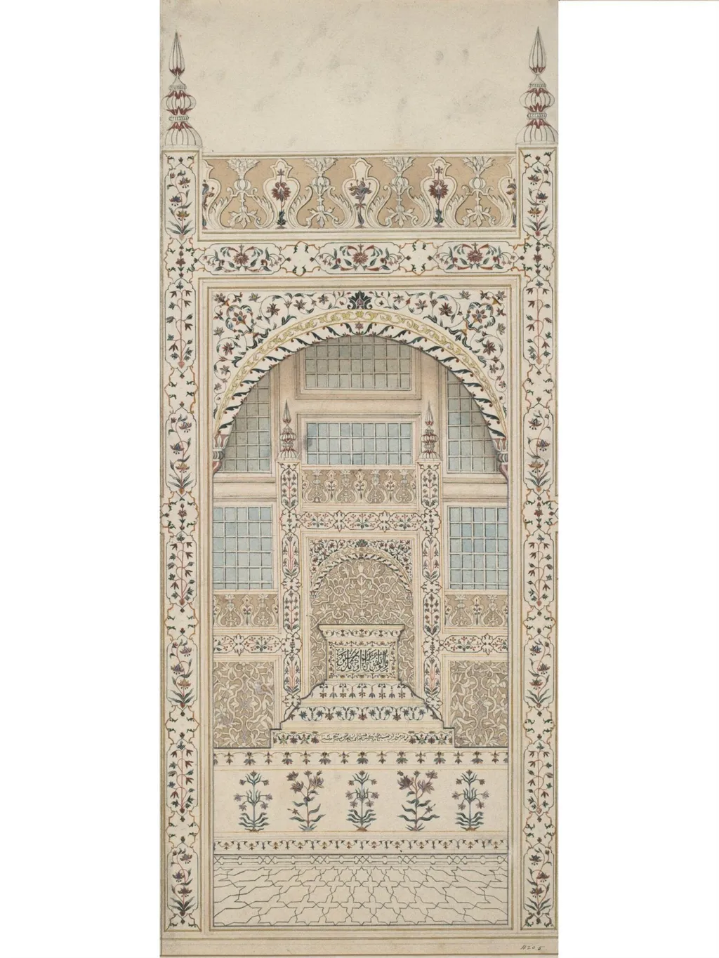 The marble screen around the cenotaphs of Shah Jahan and Mumtaz Mahal, Agra., by Unknown, paint, 1820