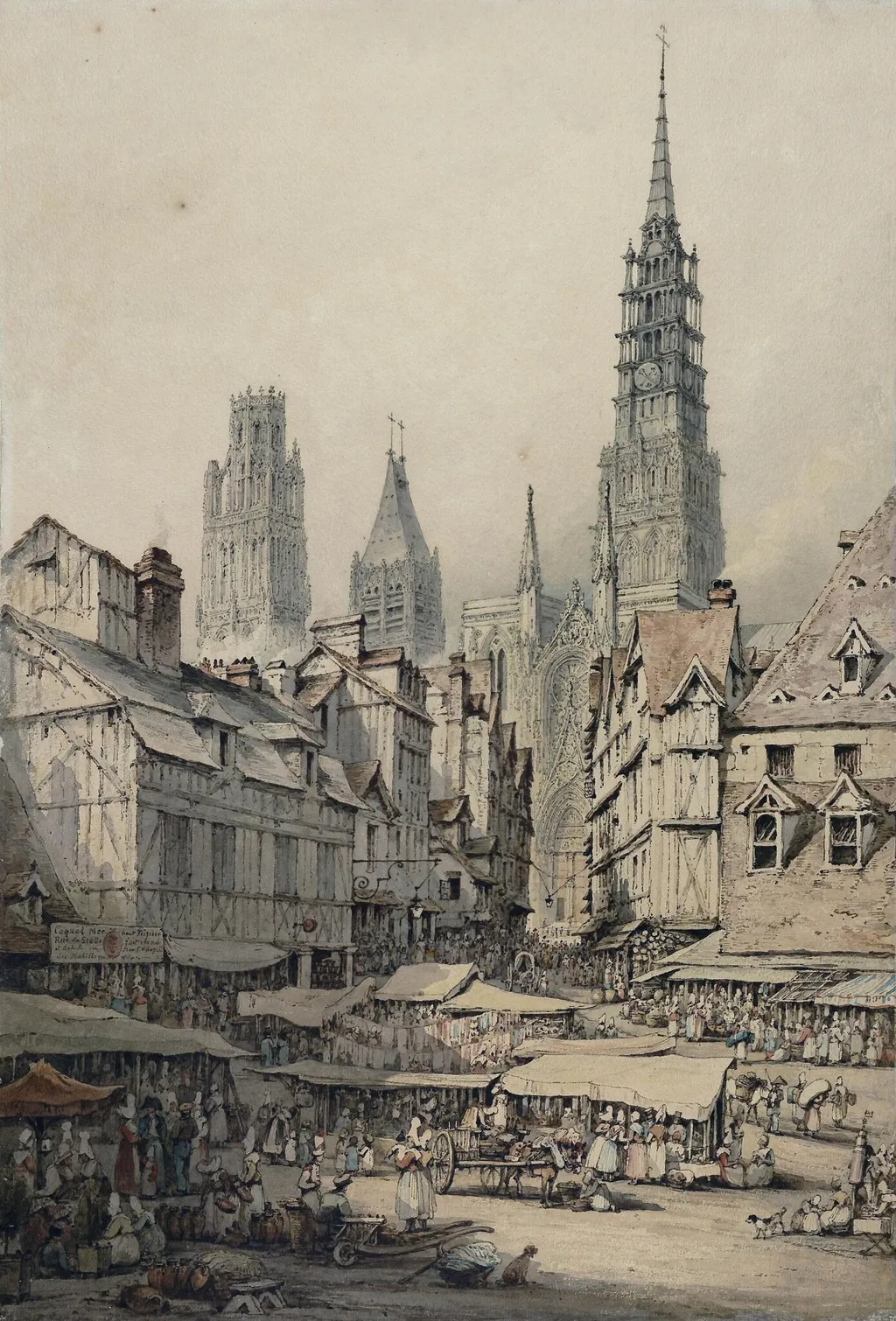 The Market Place at Rouen, by Unknown, watercolor, 1821