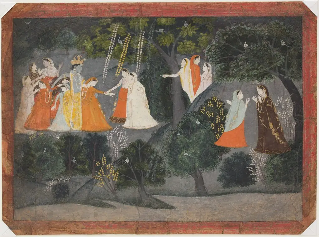 The Meeting of Radha and Krishna in the Forest of Brindaban, by Unknown