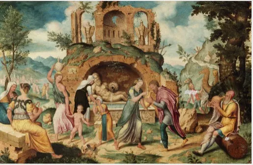 The Meeting of Rebecca and Abraham's Servant at the Well of Nahor, by Unknown, oil, 1564