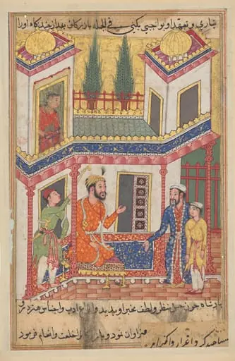 The merchant returns bringing a young slave who is really the son of the princess of Rum, now married to the king, from a Tuti-nama (Tales of a Parrot): Fiftieth Night, by Unknown