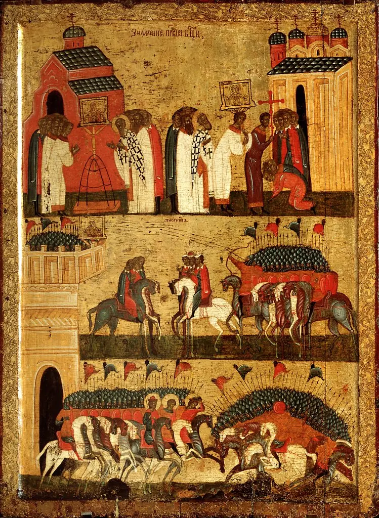 The miracle of the icon «The Sign of Our Lady» – Battle between warriors of Novgorod and Suzdal, by Unknown