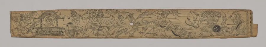 The Monkeys and Bears Fight Ravana and His Demons (verso), from a Romance of Chandrabhanu and Lavanyavati of Upendra Bhanja (Indian, died 1740), by Unknown, unspecified, 1704