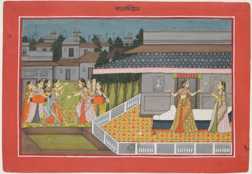 The Month of Phalguna (February-March), from a manuscript of the Barahmasa ("Twelve Months"), by Unknown, unspecified