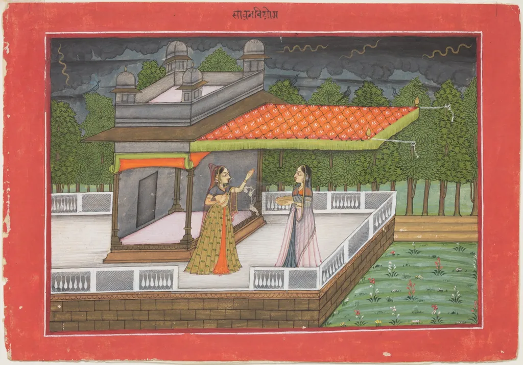 The Month of Shravana (July-August), from a manuscript of the Barahmasa ("Twelve Months"), by Unknown, unspecified