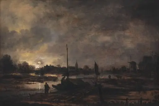 The Moon Rising over a Village, by Unknown