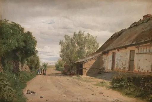 The Outskirts of the Village of Vejby. By the Roadside the Painter J.Th. Lundbye Sketching, by Unknown