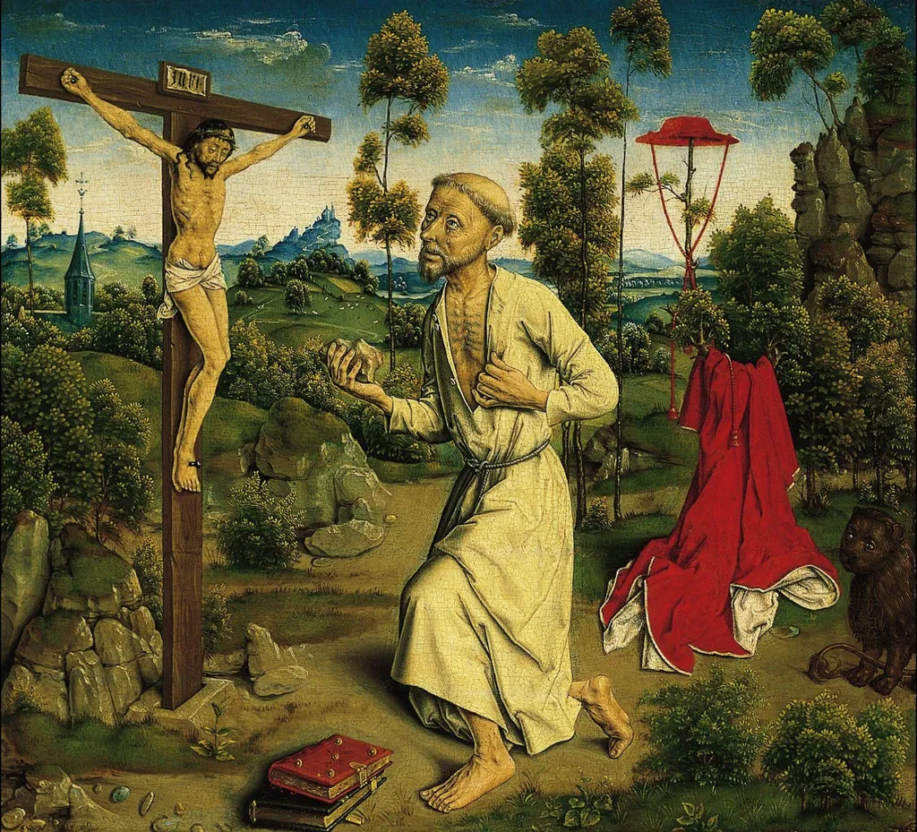 The Penitence of St. Jerome, by Unknown, oil, 1520