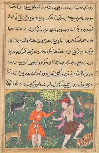 The prince meets a carefree dancing dervish whose good fortune he purchases for his ring, from a Tuti-nama (Tales of a Parrot): Eighteenth Night, by Unknown