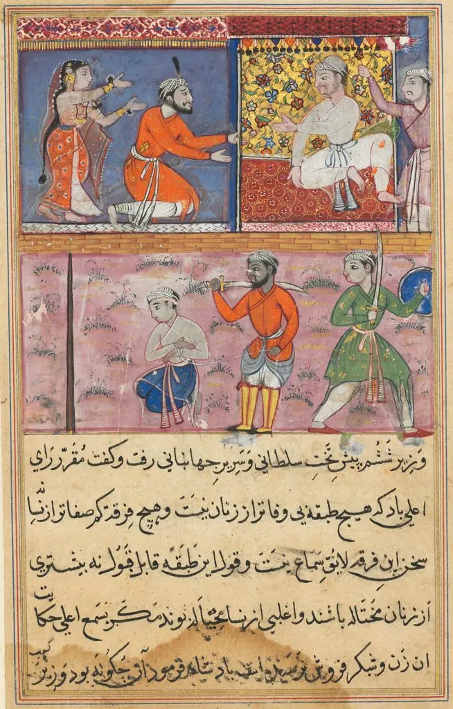 The prince sent back to the place of execution for the sixth time, from a Tuti-nama (Tales of a Parrot): Eighth Night, by Unknown