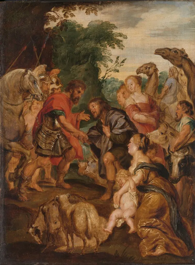 The reconciliation of Jacob and Esau, by Unknown
