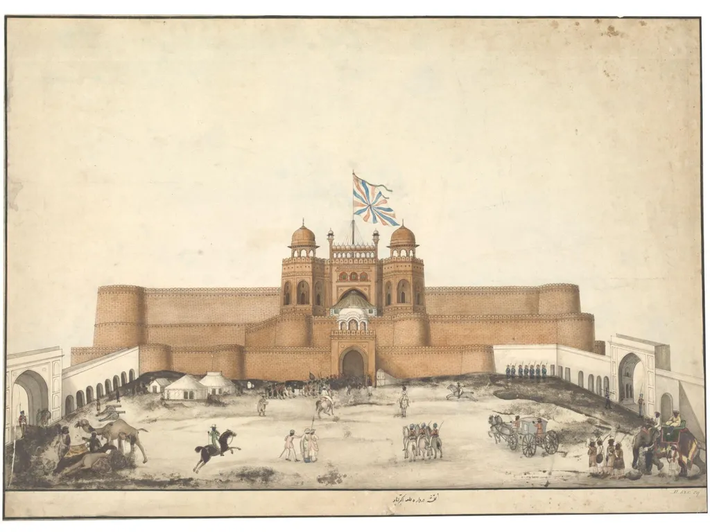The Red fort, Agra, flying a Union Flag, by Unknown, paint, 1820