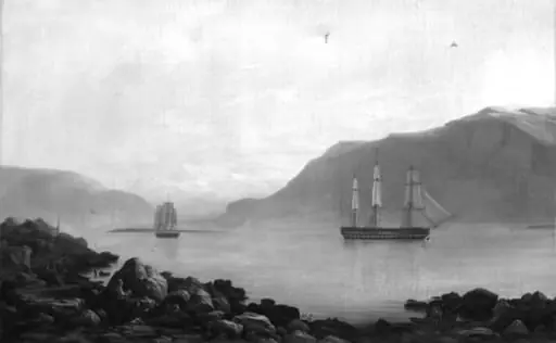 The Ship of the Line "Dronning Marie" (Queen Marie) and the Corvette "Najaden" Weigh Anchor in Faxa Bay, near Reykjavik, Iceland, by Unknown