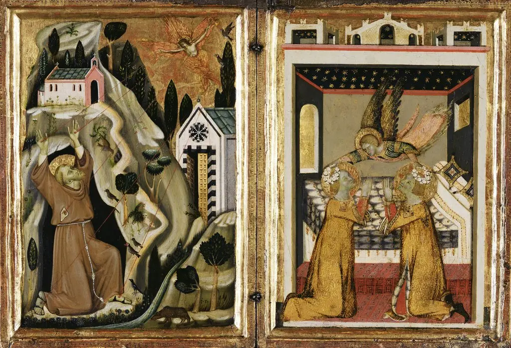 The Stigmatization of St. Francis, and Angel Crowning Saints Cecilia and Valerian, by Unknown