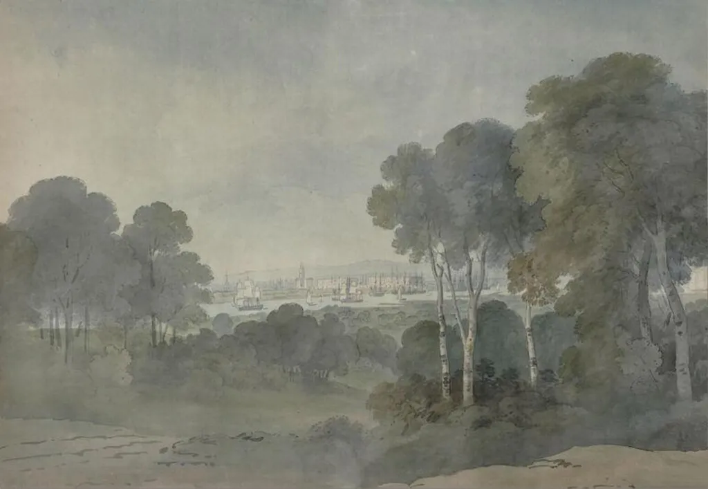 The Thames from Charlton, by Unknown, watercolor, 1795