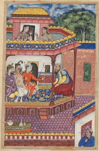 The three young men present themselves as suitors for the hand of Zuhra, the daughter of the merchant of Kabul, from a Tuti-nama (Tales of a Parrot): Thirty-fourth Night, by Unknown