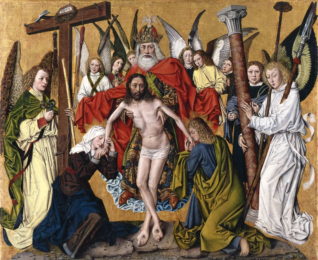 The Throne of Mercy with the Virgin, St. John, and Angels with the Arma Christi, by Unknown, unspecified, 1475