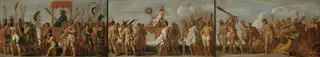 The Treatment of Prisoners of War by the Tupinamba Indians, in three scenes, by Unknown, 1630