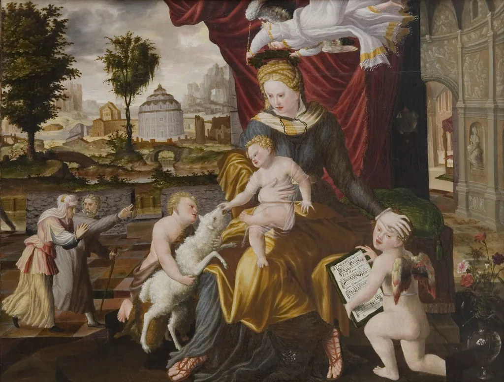 The Virgin Mary and Child, the Infant St.John and two angels, by Unknown, 1552