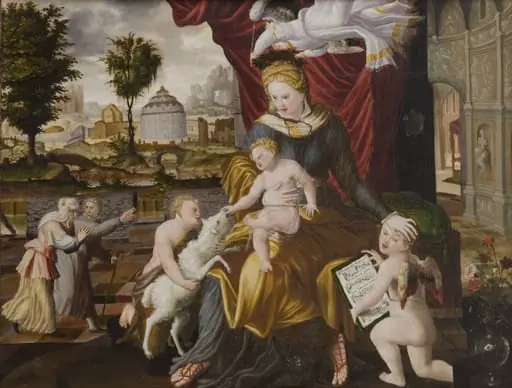 The Virgin Mary and Child, the Infant St.John and two angels, by Unknown