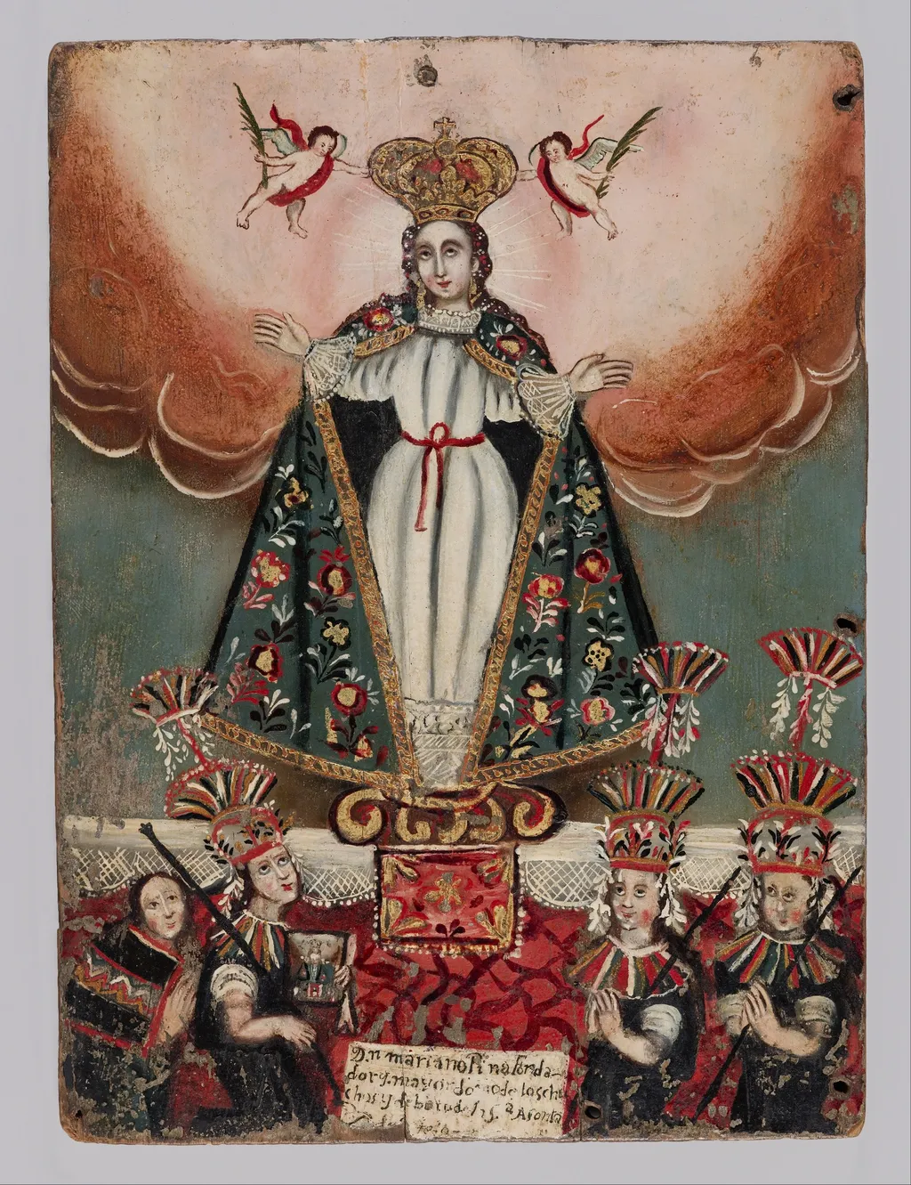The Virgin Mary with Indigenous (Aymara) Donors, by Unknown, unspecified, 1752