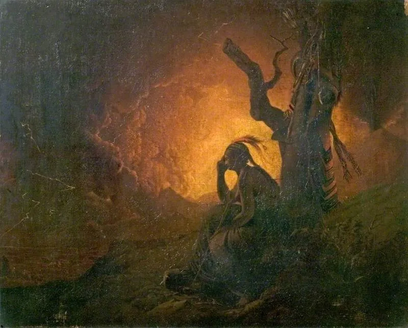 The Widow of an Indian Chief Watching the Arms of Her Deceased Husband, by Unknown, oil
