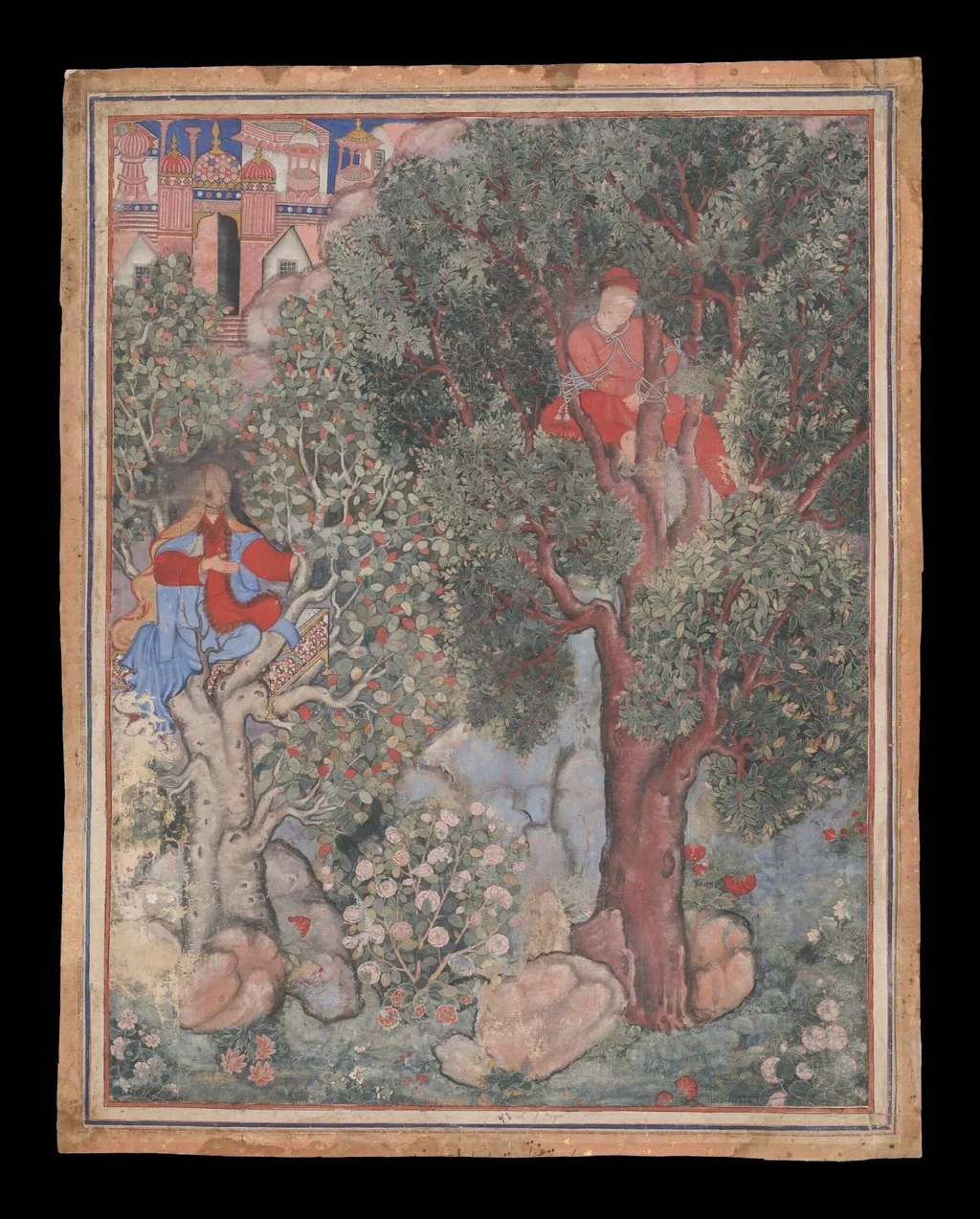 The Witch Anqarut ties Malik Iraj to a tree, by Unknown, paint, 1570