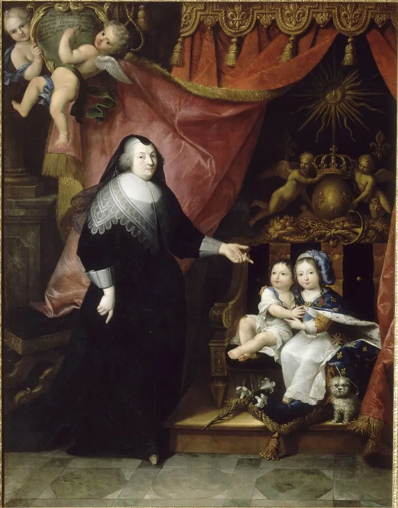 The young Louis XIV with his brother Philippe and his governess Françoise de Souvré, marquise de Lansac, by Unknown, 1643