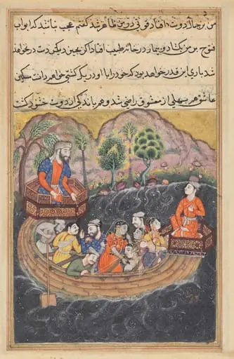 The young man of Baghdad joins the Hashimi’s boat as a sailor to find his slave-girl on board, from a Tuti-nama (Tales of a Parrot): Forty-eighth Night, by Unknown