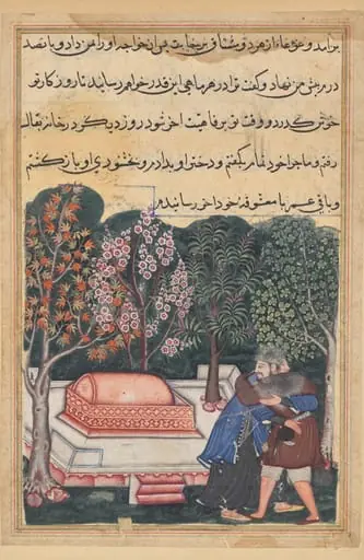 The young man of Baghdad reunited with his slave-girl, from a Tuti-nama (Tales of a Parrot): Forty-eighth Night, by Unknown