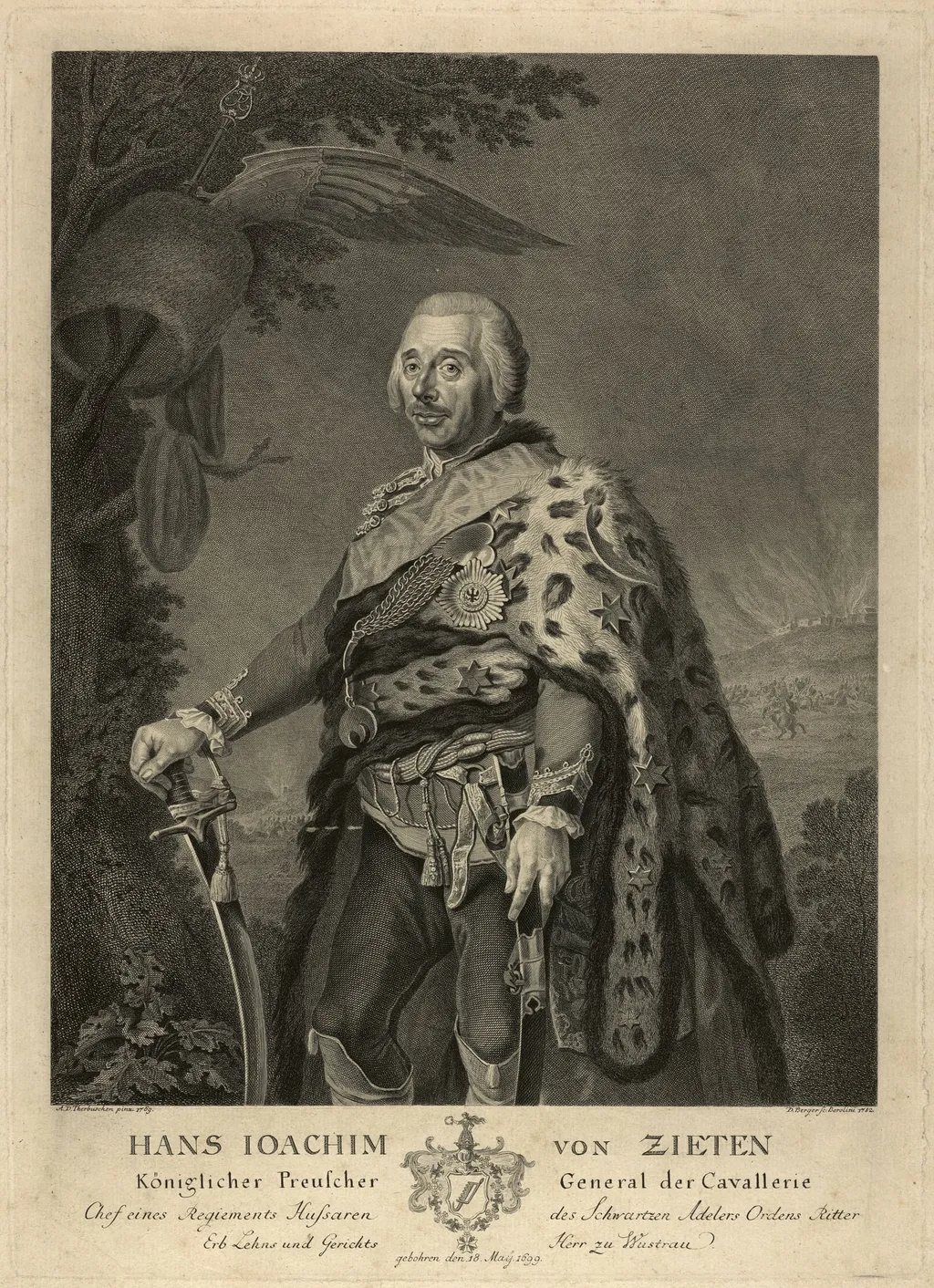 Therbusch, Anna Dorothea (Vorlage): Porträt Hans Joachim von Zieten, by Unknown, 1750