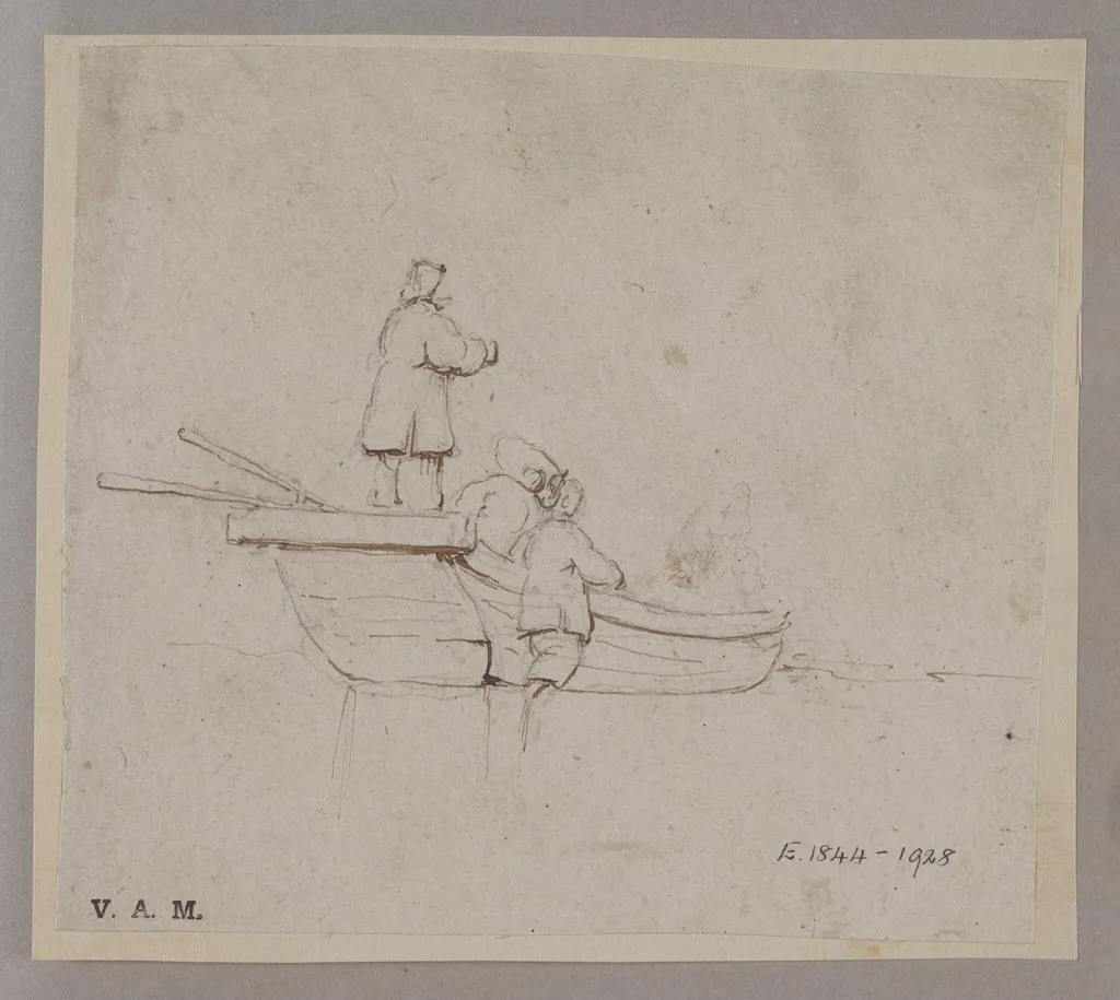 Three Chinese figures with a small boat, by Unknown, 1850