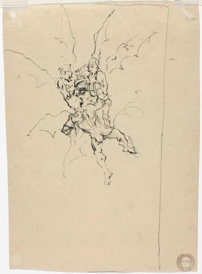 Three Demons Holding a Knight (verso), by Unknown, 1904