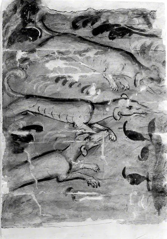 Three Hounds on the Chase (from Stodmarsh Court, Kent), by Unknown, unspecified, 1600