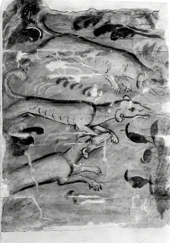 Three Hounds on the Chase (from Stodmarsh Court, Kent), by Unknown, 1600
