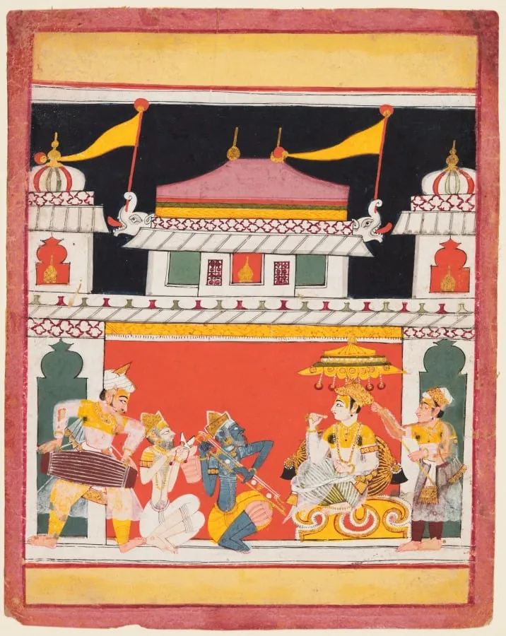 Three Musicians Perform Before a King: Shri Raga, from a Ragamala, by Unknown, unspecified, 1650