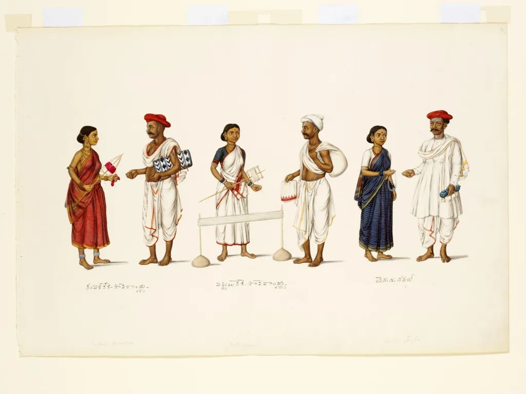 Three textile craftsmen and their wives, by Unknown, paint, 1830