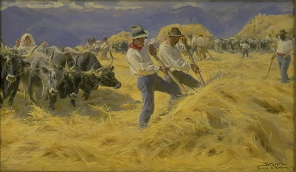 Threshing in the Abruzzi. Cività d'Antino, by Unknown, 1890