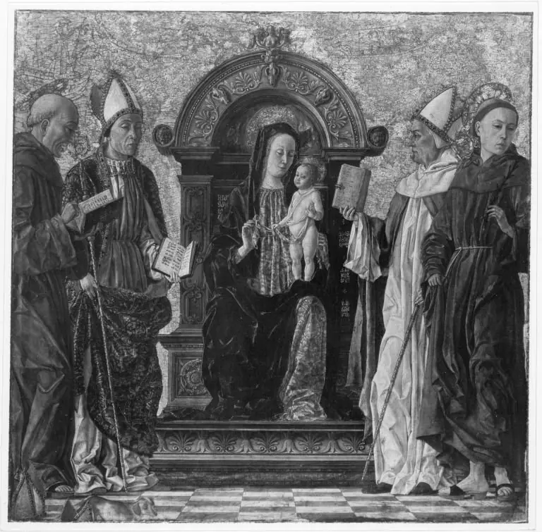 Thronende Madonna mit vier Heiligen, by Unknown