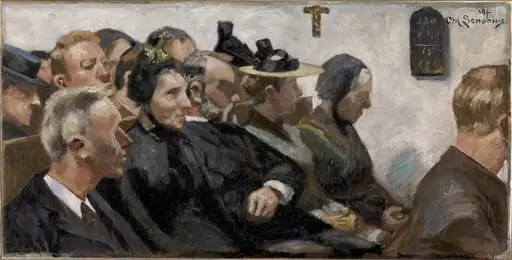 Tilhørere i en landsbykirke, by Unknown
