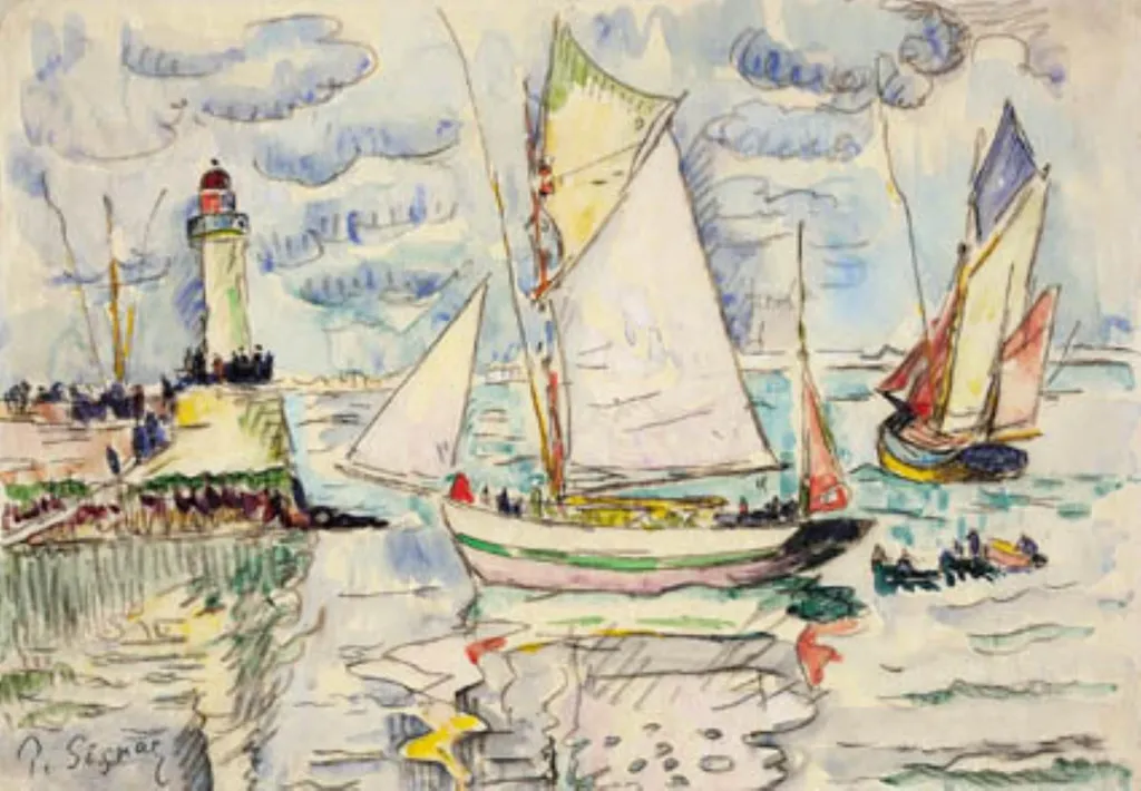 To fiskerfartøjer udfor indsejlingen til Granville havn, by Unknown, unspecified, 1930