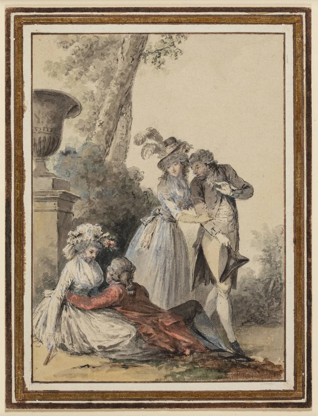 To galante par i en have, det ene liggende, det andet stående, by Unknown, unspecified, 1750