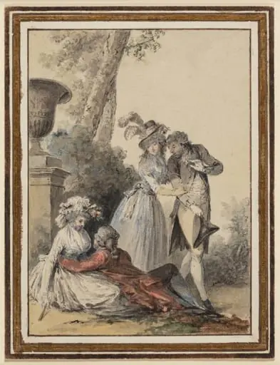 To galante par i en have, det ene liggende, det andet stående, by Unknown