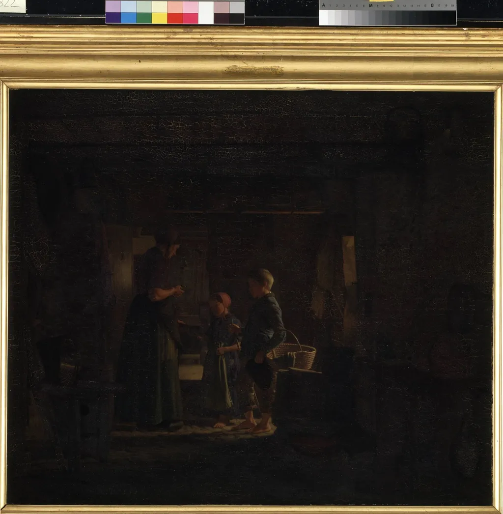 To tiggerbørn i et bondekøkken, by Unknown, 1860