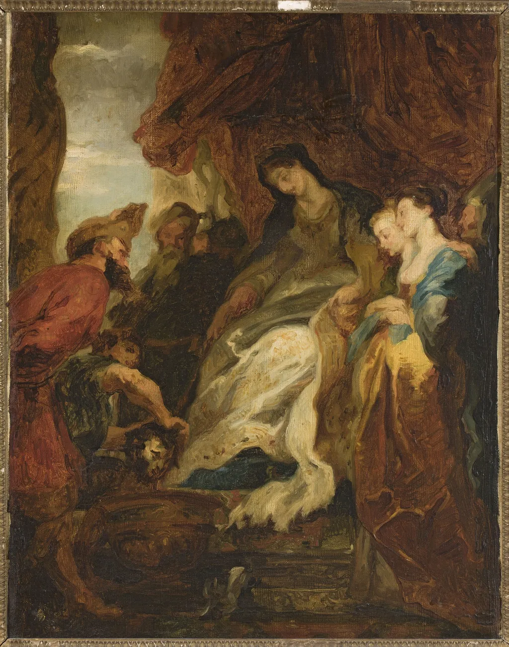 Tomyris ordering to immerse the head of Cyrus in a bowl of blood (Herodotus, Histories, I, 214), by Unknown, oil