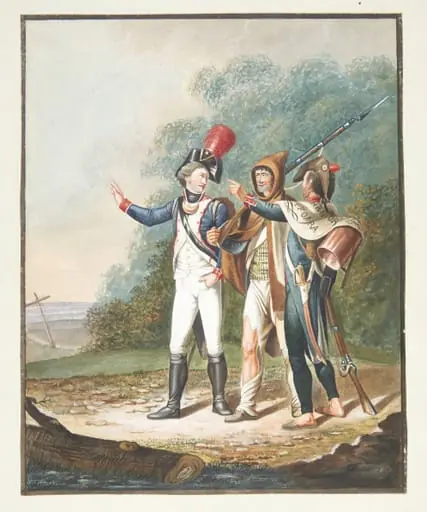 Tre franske soldater på en vej, by Unknown