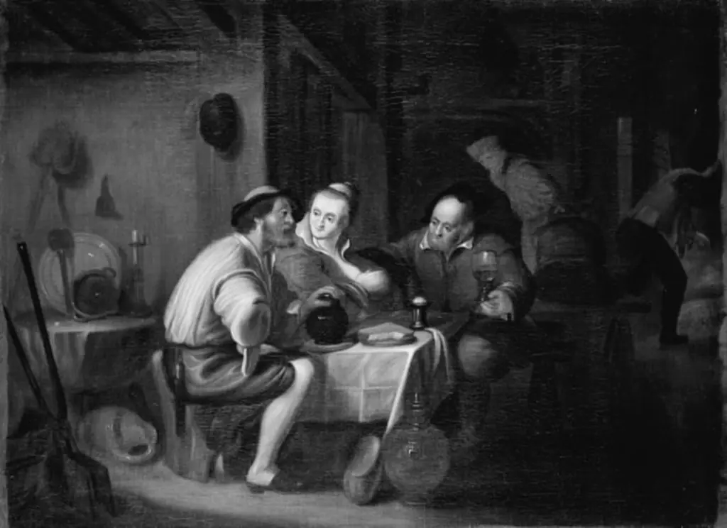 Tre personer ved et bord, by Unknown
