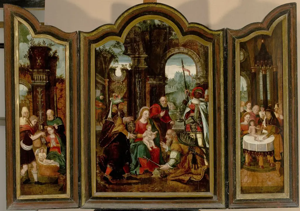 Triptych: Adoration of the Magi, Adoration of the Shepherds, Circumcision, by Unknown