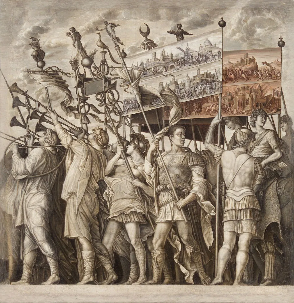 Triumphs of Caesar: Tuba Blowers and Banner Holders, by Unknown, unspecified, 1605