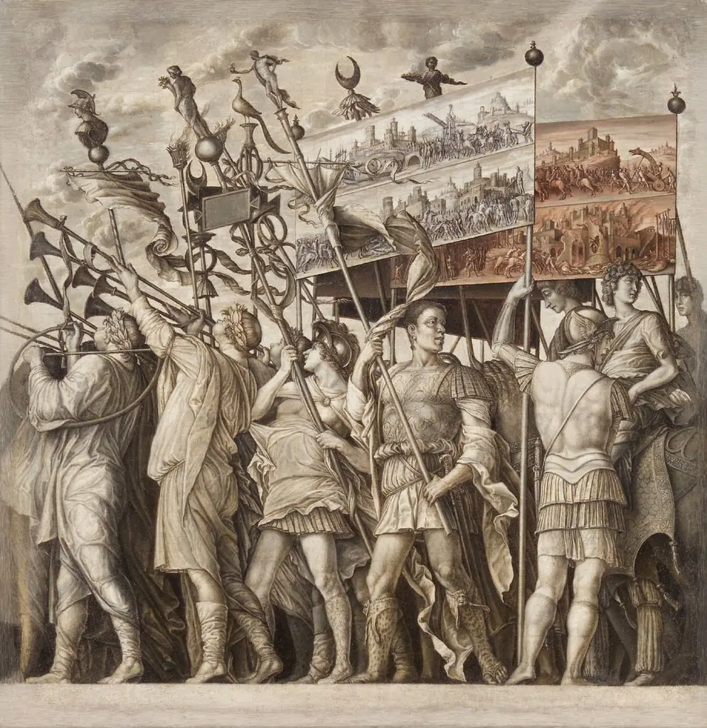 Triumphs of Caesar: Tuba Blowers and Banner Holders, by Unknown